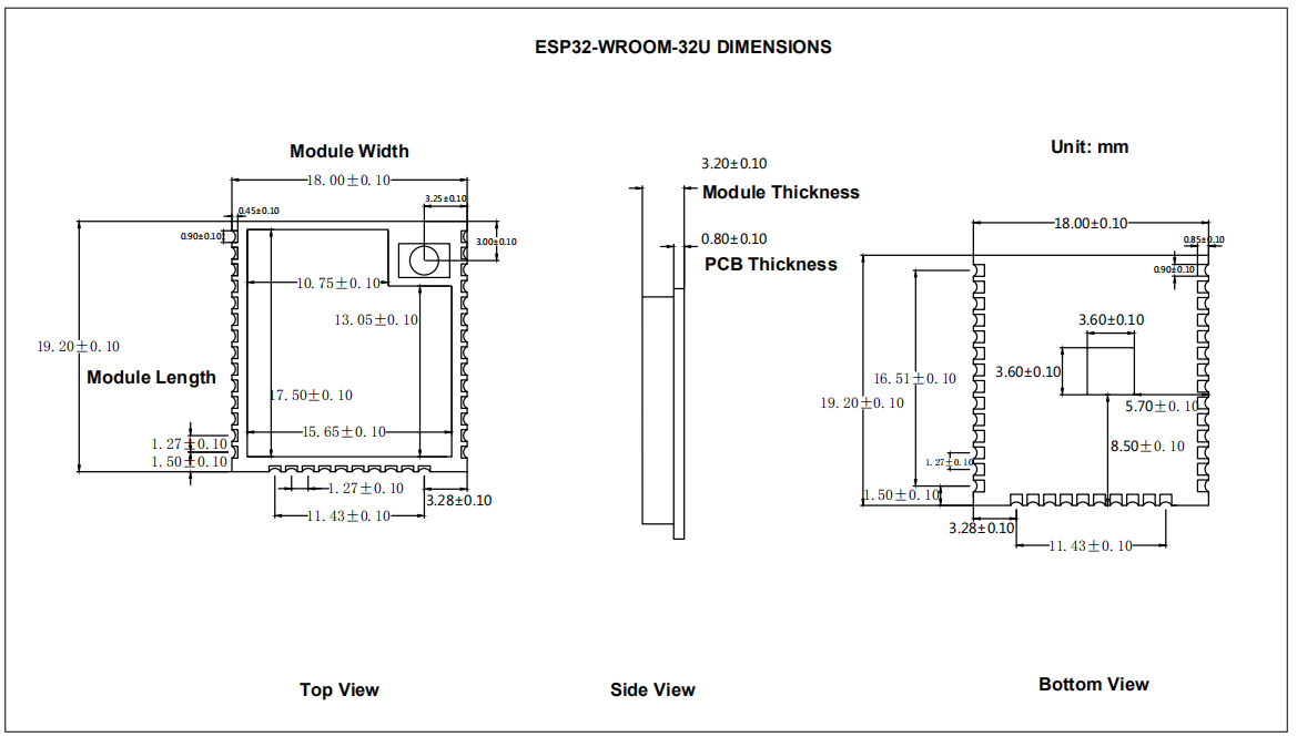 ESP32-WROOM-32U 尺寸