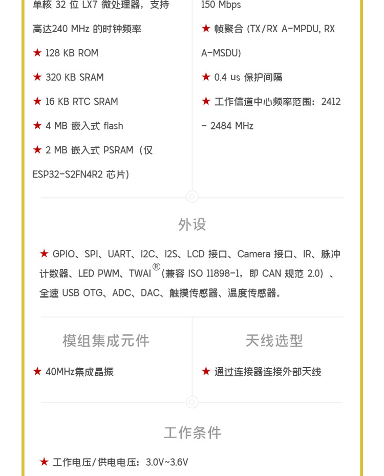 乐鑫代理商ESP32-S2-MINI-1U 2.4GHz WiFi(802.11 b/g/n)模组无线WiFi模块