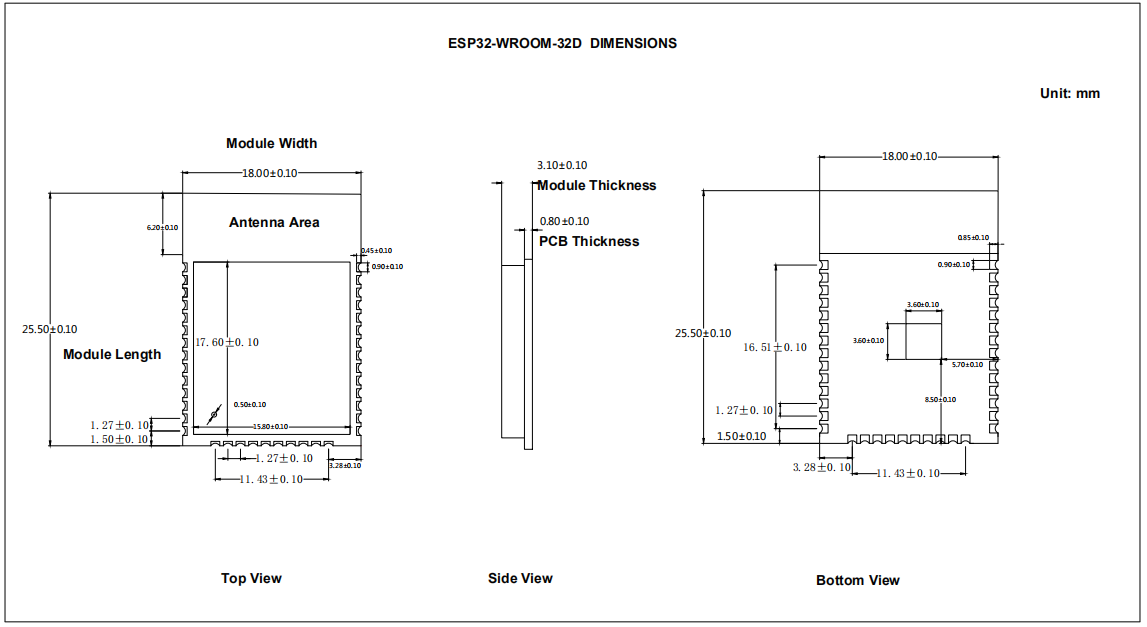 ESP32-WROOM-32D 尺寸