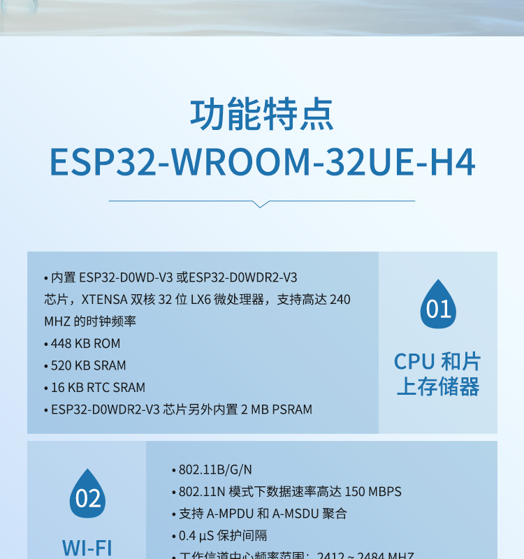 乐鑫蓝牙音箱方案代理商ESP32-WROOM-32UE-H4无线通讯模组WiFi蓝牙ble模块