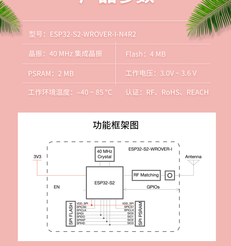 深圳乐鑫科技淘宝产品ESP32-S2-WROVER-I-N4R2 无线wifi模块wifi和蓝牙同一模块