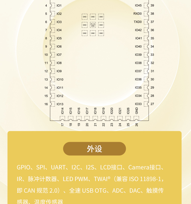 乐鑫esp官网ESP32-S2-WROOM-I-N4 2.4GHz WiFi(802.11 b/g/n)模组乐鑫wifi_mesh组网模块