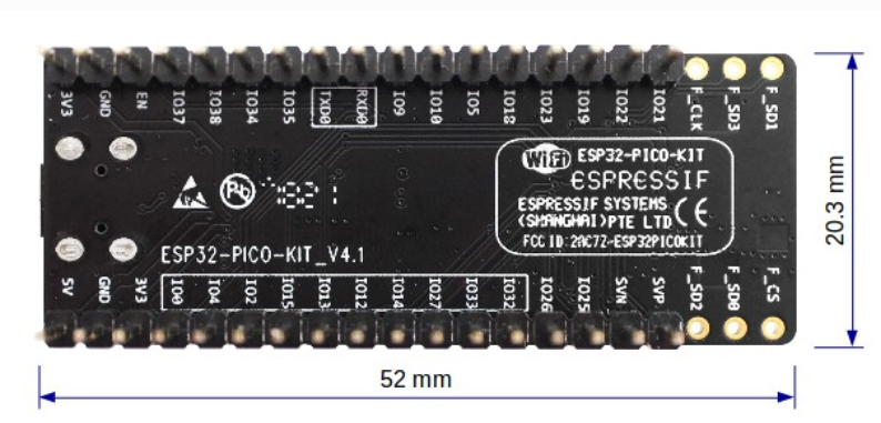 乐鑫科技ESP32-PICO-KIT 尺寸图 – 背面