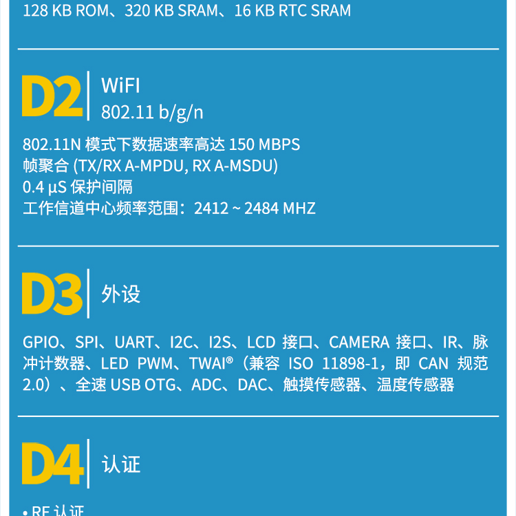 乐鑫信息科技官网ESP32-S2-SOLO-N8 蓝牙ble模块wifi6模组大屏中控屏方案